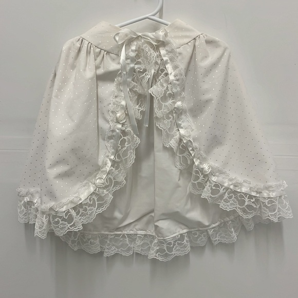 Vintage 3 Month White Baptism Christening 3-Piece Dress Cape Bonnet Sweet‎ Lace - Picture 6 of 12